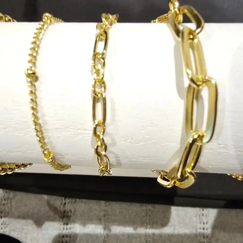 Gold Bracelet Set 4pc Minimalist Stack Beaded Paperclip Chain Dainty Jewelry - Picture 8 of 10